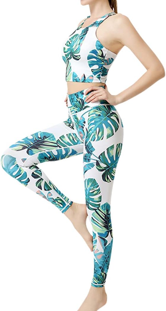 [DAYCLOSET] ヨガウェア レディース 上下セット タンクトップ カップ付き レギンス 薄手 ストレッチ yoga103 (M, ピンク) — リーフ